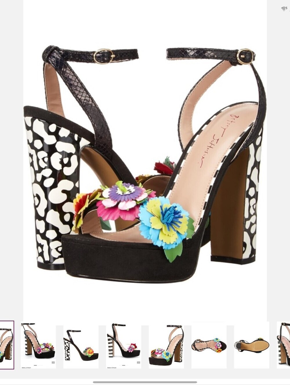 Betsey Johnson MILANA Black Platform Sandals with Multicolor Floral Accents  10